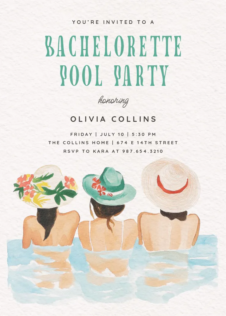 Poolside girls party - bekarlığa veda partisi davetiyesi